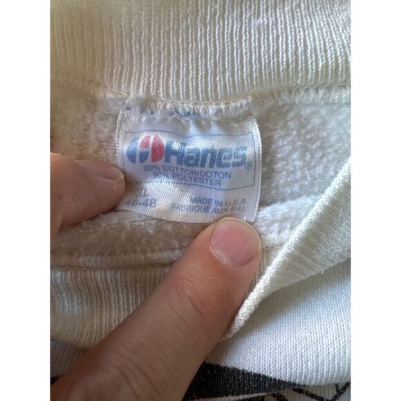 Vintage R. Peck Neon Woman Artwork USA Made Hanes XL White Raglan Crewneck - Picture 2 of 8